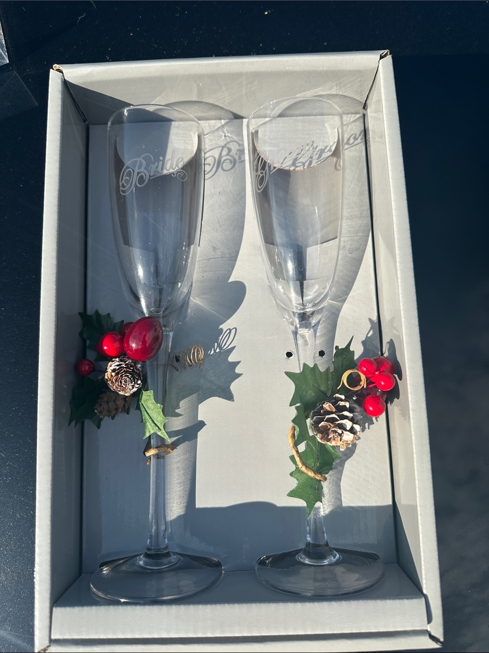 New bride and groom toasting Glasses champagne glasses wedding glasses